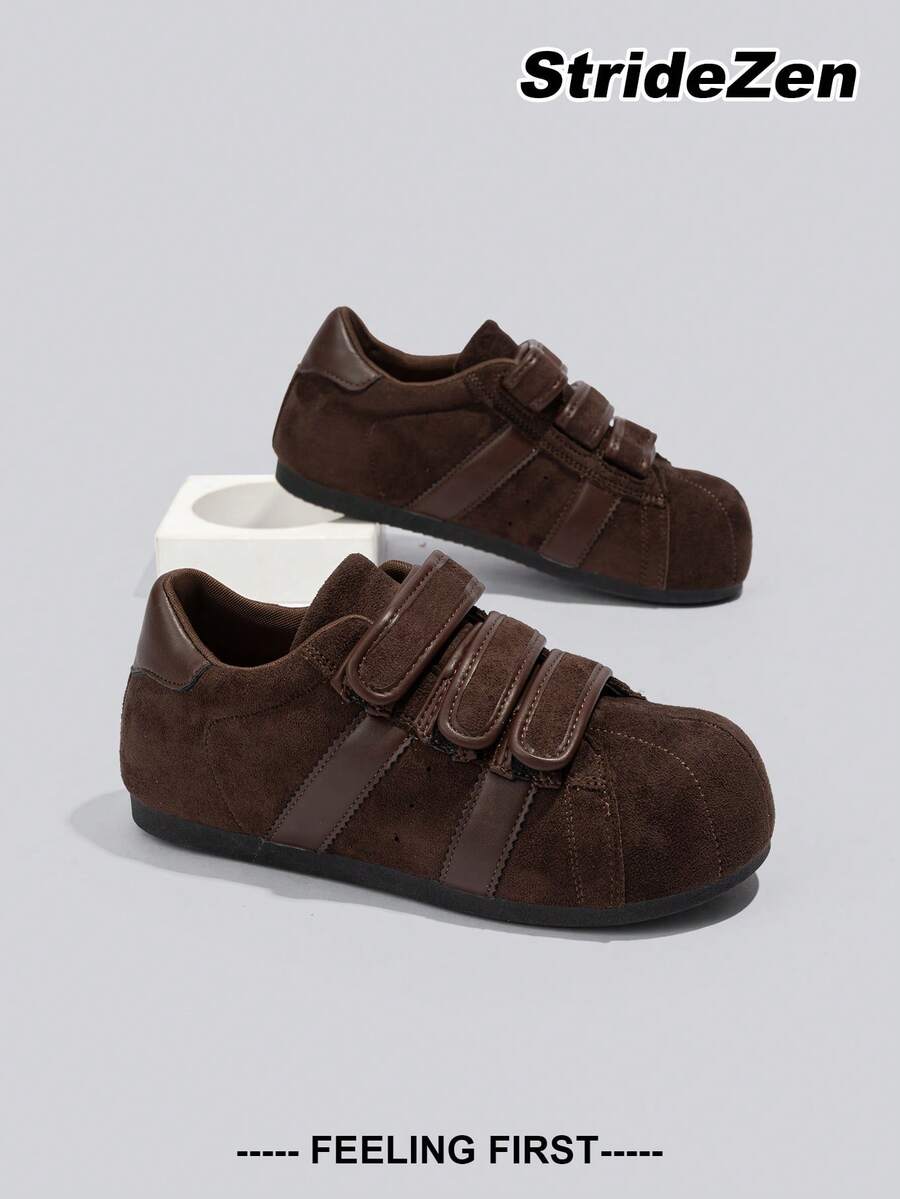 Solid Color Sports Hook And Loop Sneakers, Outdoor Spring/Autumn