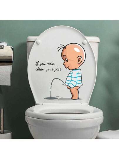 If You Miss, Clean Your Piss Toilet Sticker, Seat Sticker Bathroom Wall Decal, Vinyl Wall Art Sign Decor Toilet Lid And Tank Covers Removable Toilet Lid Decals