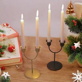 1pc U-Shaped Dual-Head Iron Candle Holder, Gold & Black, Simple Iron Candle Holder Decor For Christmas, Party, Dining Table, Living Room, Vintage