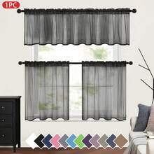1 pieza Cortina de voile transparente, cortina transparente para media ventana con bolsillo para barra, cortina de filtro de sombra adecuada para cocina, baño, cafetería y otras decoraciones