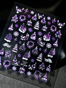 圣诞梦幻美甲贴纸，闪亮雪花和圣诞树美甲贴花，DIY冬季美甲装饰 - 彩色 - 查看 6