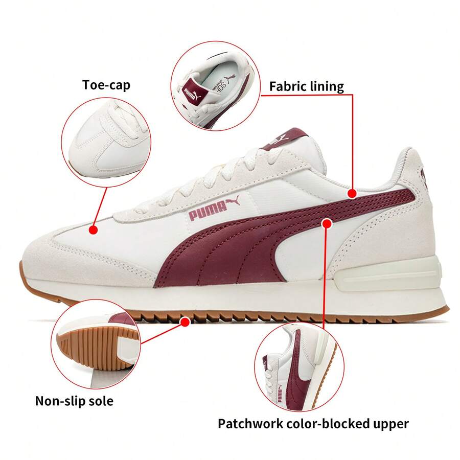 Puma R78 尼龙复古男女运动鞋，复古低帮休闲鞋，滑板鞋，399250-14 - 米白色-紅色 - 查看 1
