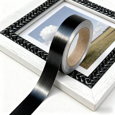 1pc 10m Self-Adhesive Metallic Floral Pattern Trim Sticker, Removable Door/Frame Decorative Tape, Tile/Floor Waterproof Sealant Strip, Home Decor DIY