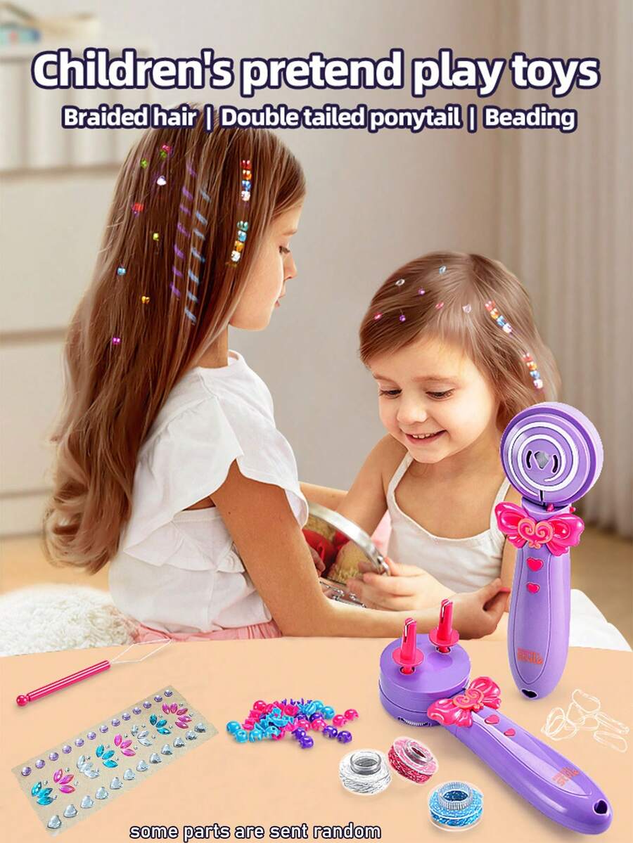 Electric Hair Braider Toy For Kids, DIY Automatic Braiding Machine Playset For Girls, 2-Strand Braid Maker, Decorative Rhinestone Accessory, Creative Braiding Toy, Easy To Use Pretend Play Toy, Gift For Girls - Multicolor - View 1