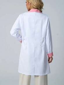 Long Sleeve Woven Fabric Laboratory Coat, Shirt Collar, Mid-Length, Button Details And Pockets