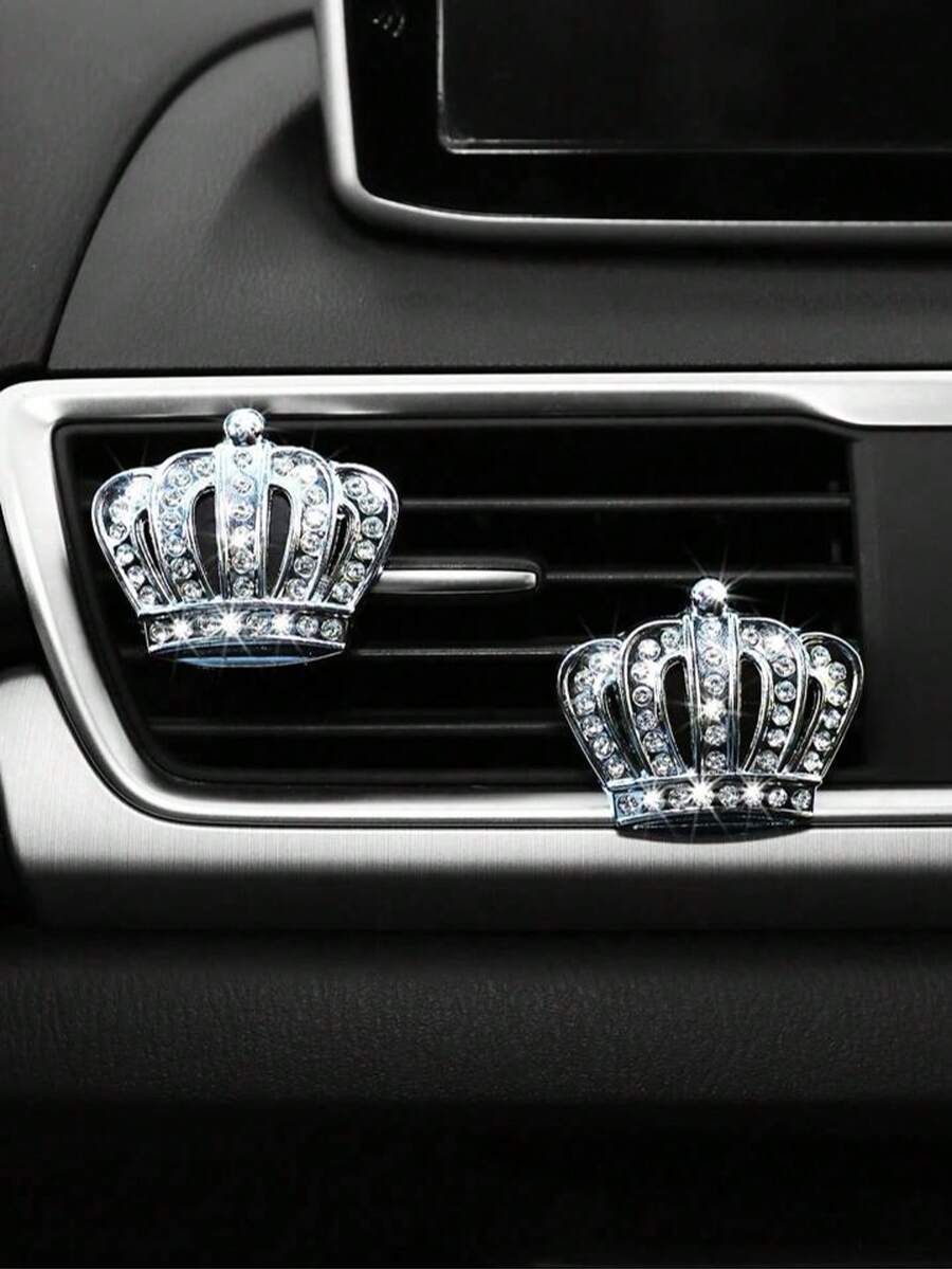 Car Air Vent Decor Metal Crown Rhinestone Decoration, Unisex Car Interior Accessories,Car Accessories,Car Decor,Car Accessories For Women,Car Essentials,Dryer Vent Cleaner.