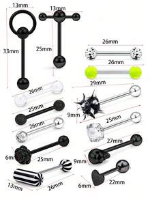13 piezas de 14G Anillos de lengua de acero inoxidable para mujer, Joyería de piercing de lengua, Barbell de lengua, Barra de lengua, Aros con diseños de calavera/flor/bola de pico de silicona suave/CZ/aldaba/píldora de 5/8 pulgadas, regalo para San Valentín, mamá, madre, Día de la Madre - Piercing de lengua - Ver 16