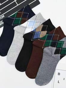3 PAIRS Men's Korean Style Diamond Cotton Dress Socks - Comfort And Elegance RANDOM COLOR - 彩色 - 查看 1