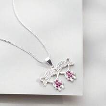 Delicate Women's Necklace With Children's, Boy's And Girl's Pendants, Plated In 18K Gold And 925 Silver With Zirconias - 2 menina (Prata) - 查看 3