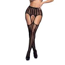 Sexy Pantyhose With Garter Belt Details - Black - View 2