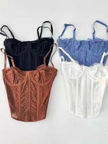 Cropped Corset Lace Straps - Blue - View 1