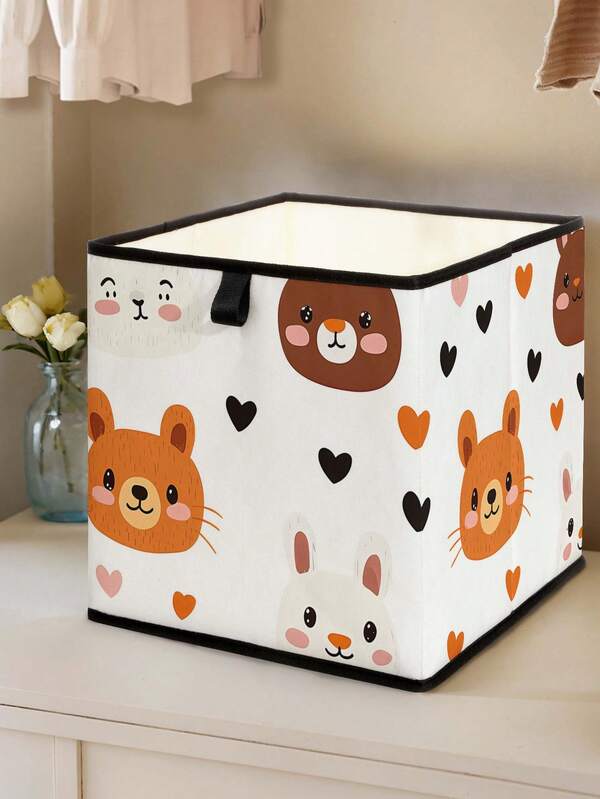 1 pieza Caja de almacenamiento abierta con estampado de cabeza de oso de dibujos animados, contenedor de almacenamiento apilable, diseño duradero y multiusos de estilo cajón, ahorra espacio para el hogar, dormitorio, organización del hogar, almacenamiento debajo de la cama