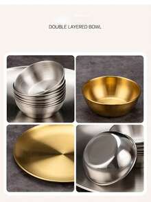 6件套/12件套韩式不锈钢烧烤蘸酱碟，商用小碟，火锅蘸酱碗，酱油碟 - 銀色 - 查看 5