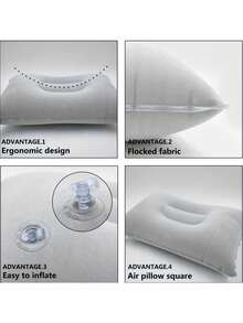 Almohada de viaje inflable, almohada de aire de tela flocada cuadrada pequeña, fácil de guardar, adecuada para camping, sueño en casa/oficina, viajes de vacaciones, senderismo, siesta, soporte para el cuello y la cintura