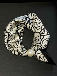 1条头巾式时尚珍珠磁扣围巾，新款艺术装饰颈巾，可搭配连衣裙 - 彩色 - 查看 1