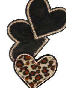 3pcs Leopard Print Heart Embroidered Patches, Fashion Versatile Polyester Ironing/Sewing On Appliques Suitable For DIY Crafts On Clothing, Bags, Shoes, Curtains, Hats, Home Decor - Multicolor - View 4