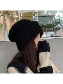 1 件女士厚针织帽，多色，百搭，温暖，宽松，秋冬