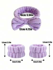 3PCS Solid Color Bath Headbands & 2PCS Wrist Bands - Creative Polyester Bath & Facial Makeup Set, Ideal For Home Bathroom Decor | Back To School, Fall, Christmas - Màu tím - Xem 4