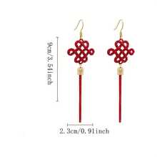 2026 Red Chinese Knot Tassel Drop Earrings Summer Beach Graduation Travel Vacation Camping Festive Oriental Statement Accessory - [紅色的] - 查看 4