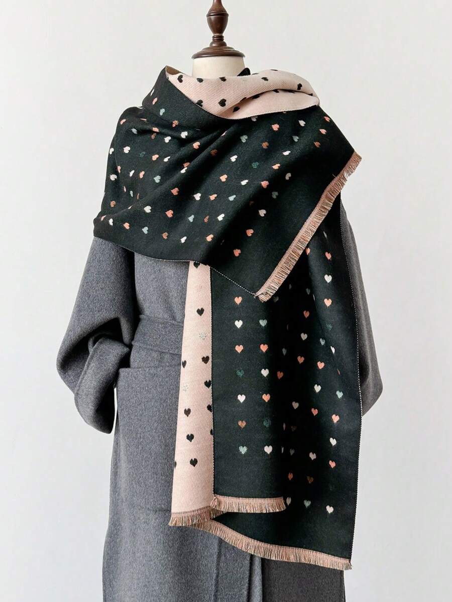 1pc Women Reversible Scarf, Thick & Warm Dual-Use Shawl/Wrap, Suitable For Air-Conditioned Rooms, Versatile For Daily Wear In Winter For Dress - Multicolor - View 1