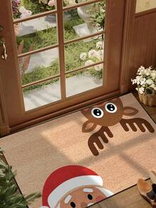 1 pièce Paillasson de Noël avec motif amusant de renne et Père Noël qui dépasse, style minimaliste de vacances, tapis en fibre de polyester lavable en machine, convient pour le salon, la cuisine, la chambre, l'entrée, la décoration de la maison, la décoration de la pièce, décorations de Noël toute saison