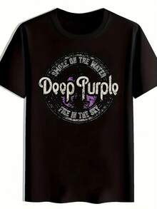 Men's Vintage Rock Band Graphic T-Shirt - Black Casual Short Sleeve Tee With Full-Body Retro Print, Breathable Summer Fabric, Round Neck Regular Fit For Music Fans, Rock Band T Shirts, Machine Washable Top - 黑色 - 查看 1