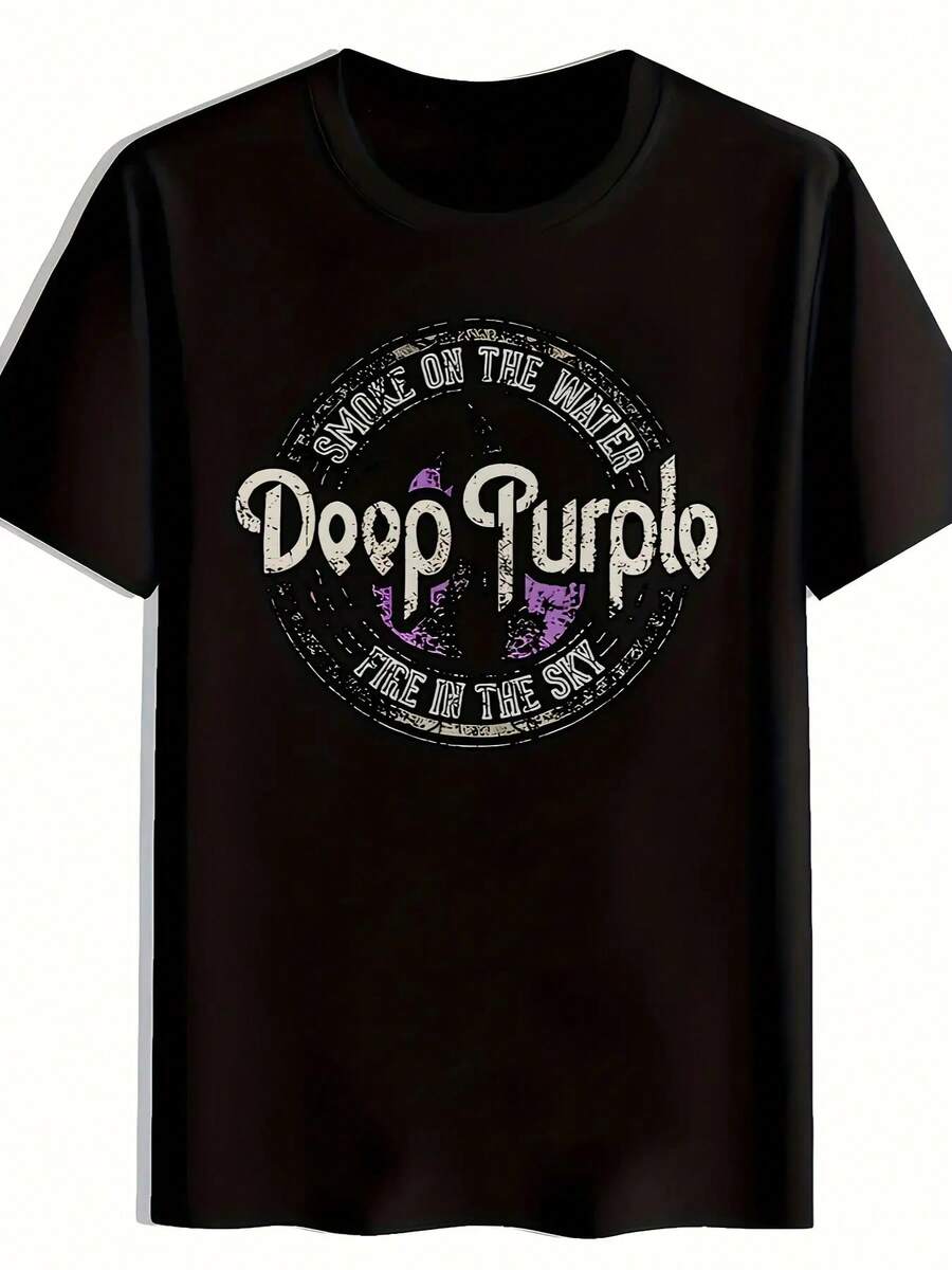 Men's Vintage Rock Band Graphic T-Shirt - Black Casual Short Sleeve Tee With Full-Body Retro Print, Breathable Summer Fabric, Round Neck Regular Fit For Music Fans, Rock Band T Shirts, Machine Washable Top - 黑色 - 查看 1