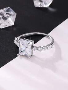 1pc Elegant Classic Sparkling Princess Cut Cubic Zirconia Engagement, Perfect Ideal For Proposal, Wedding, Marriage Ring, Valentine's Day And Anniversary Gift For Women