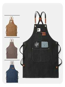 1pc Waterproof & Oil-Proof Apron, Home Use, With Pocket, Polyester Stain-Resistant Kitchen Apron, Cooking Apron, Suitable For Home, Restaurant, Craft, Garden, BBQ, School, Cafe, Outdoor Activities, Unisex, Great Christmas Holiday Gift - Multicolor - View 1