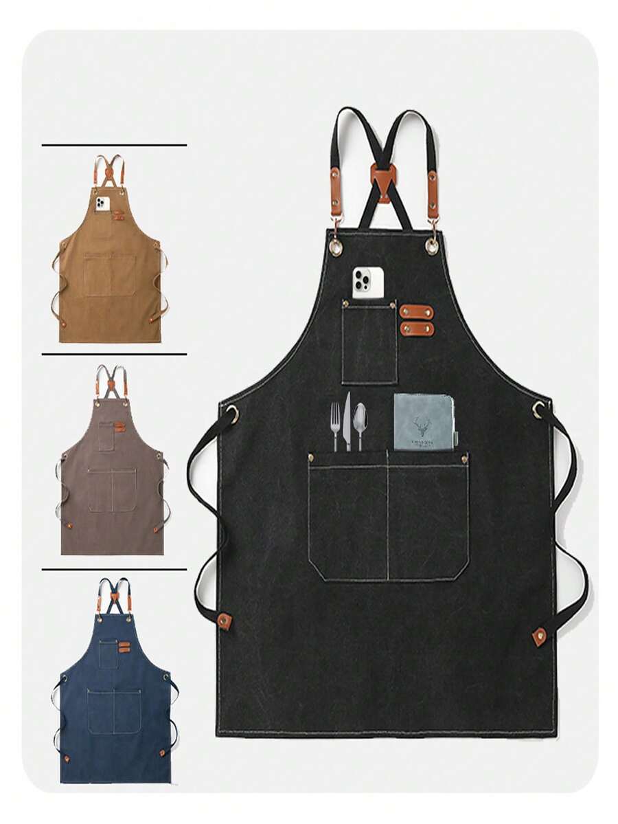 1pc Waterproof & Oil-Proof Apron, Home Use, With Pocket, Polyester Stain-Resistant Kitchen Apron, Cooking Apron, Suitable For Home, Restaurant, Craft, Garden, BBQ, School, Cafe, Outdoor Activities, Unisex, Great Christmas Holiday Gift - Multicolor - View 1