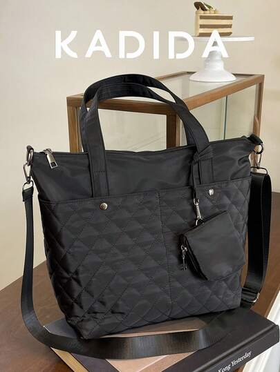 Bolso de hombro de gran capacidad de unicolor con diseño de costura de doble asa, ligero y portátil, billetera de mujer. Bolso tote de combinación de dos en uno, bolso de lona de estilo universitario, bolso casual de mujer, muy adecuado para viajes al aire libre en verano, turismo y otras ocasiones imprescindibles