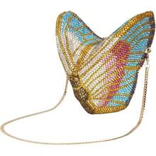 Butterfly Clutch Purse Rhinestone Crystal Evening Bag For Women Wedding Prom Cocktail Party Bridal Shining - Pink Blue - View 3
