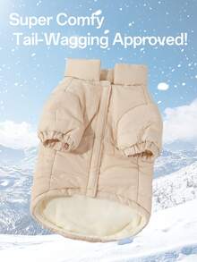 1pc Pet Dog Soft & Cute Fashion Outfit, Matte Cream Color Minimalist Fabric Design With Back Letter Print Stand Collar Winter Clothes, Suitable For Teddy, Poodle And Small Breed Dogs In Autumn/Winter