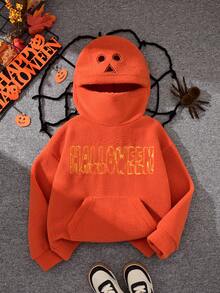 Felpa con cappuccio in pile con grafica di zucca di Ognissanti e ricamo di lettere per ragazzi