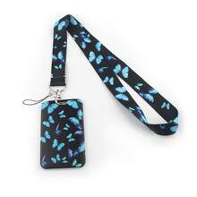 1pc/2pcs Butterfly Pattern Lanyard/Retractable Card Holder, Card Holder Combo For Bus Pass, ID Card, Photo Card, Medical ID, Exhibition Badge, Student ID, ID Holder, Phone/Camera Lanyard