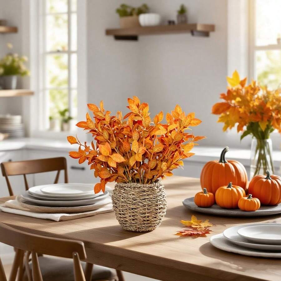 1pc Artificial Autumn Leaf Basket, Holiday DIY Decor, Suitable For Halloween, Thanksgiving, Etc. Can Be Used To Decorate Home Living Room, Dining Table, Create A Harvest Atmosphere, And Also For Garden Embellishment. Maintenance-Free, Long-Lasting Natural Elegance, Infusing Spaces With A Rich Autumn Ambiance, A Practical And Useful Item For Holiday And Everyday Decoration.