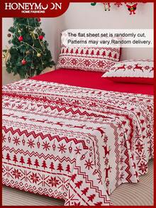 Seturi de cearșafuri cu imprimeu de reni și fulgi de zăpadă de Crăciun, 3/4 buc., cu fețe de pernă, lenjerie de pat ușoară, cu aspect de nori, rezistentă la șifonare, rezistentă la micșorare, inclusiv cearșaf plat * 1 + cearșaf cu elastic * 1 + față de pernă * 1/2, cearșaf cu buzunar adânc, pentru paturi de toate dimensiunile, certificat Oeko-Tex
