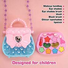 Kids' Dress-Up Toy Set For Gifting - Makeup Kit, Bowknot Handbag, Jewelry Storage Crossbody Bag | Perfect For Party, Birthday, Christmas - Multicolor - View 10