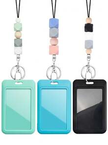 1pc Cute Silicone Beads Breakaway Teacher Neck Lanyard With ID Card Holder Keyring Black Silicone Beads Cell Phone Strap For Keys Keychain Great Gift For Women Students Teachers And Staff Money Wallet Mini Wallet Purse Wallet Wristlet Wallet Card Wallet