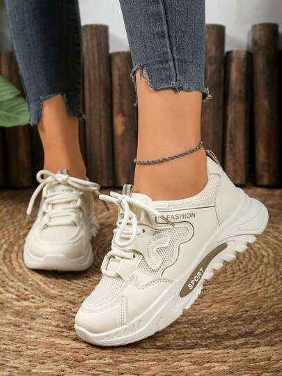 1 par casual andningsbara chunky sneakers, mesh sportiga mode mångsidiga bekväma sportskor