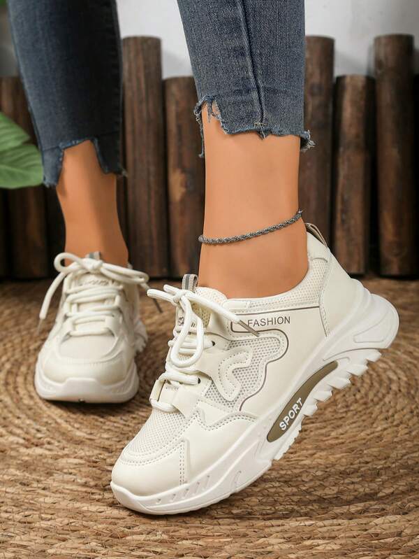 1 paire de baskets épaisses respirantes décontractées, chaussures de sport à la mode polyvalentes et confortables