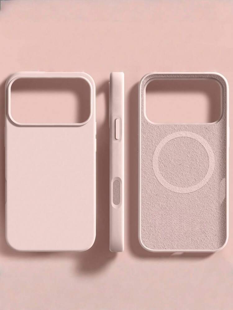 1个极简液态硅胶磁吸无线充电保护壳，兼容 17 Air、16、14、13、12、15 Pro Max Plus，带绒面摄像头保护 - 淺粉色 - 查看 2