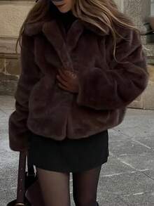 Élégante veste en fourrure douce pour femmes en hiver - brun - Voir 9