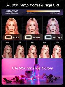 AXNEN 多功能手持LED补光灯，带手机笼支架，USB充电便携式手机直播摄影灯，配备可调节手机夹和冷靴接口，适用于内容创作、自拍补光、Vlog拍摄、手机配件、摄影配件 - 彩色 - 查看 2