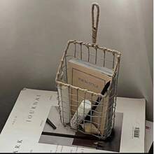 铁丝编织杂物收纳篮，家用壁挂式收纳篮，杂志报刊架（因焊接工艺，铁丝上难免有黑色痕迹） - 彩色 - 查看 2