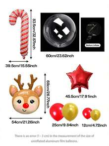 10/19/15 bóng bay trang trí tiệc Giáng sinh, tuần lộc cỡ lớn, bóng bay lá kẹo que, bóng bay ngôi sao đỏ 18", bóng bay trong suốt tự phồng 24" (thích hợp làm quà tặng và trang trí bất ngờ), bóng bay cao su đỏ và vàng 10", bóng bay cao su đỏ và vàng 5", thích hợp cho năm mới, đêm giao thừa, trang trí phòng năm 2026, sắp xếp trong nhà - Nhiều màu - Xem 3