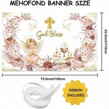 DMEHOFOND Boho Girl God Bl Baptism Backdrop First Holy Communion Party Decorations Newborn Baby Party Plies Banner Boho Floral Baby Shower Photography Background Decor Plies 6x3.6ft10 - Boho - 查看 5