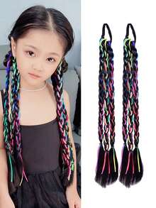 18inch 2PCS Girl Kids (Triple Braid Hairstyle+Colorful String)With Rubber Band Natural FashionBallet Style Wig Braids Hair Accessory, Twist Braid Ponytail Wig. - Multicolor - View 14
