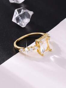 1pc Elegant Classic Sparkling Princess Cut Cubic Zirconia Engagement, Perfect Ideal For Proposal, Wedding, Marriage Ring, Valentine's Day And Anniversary Gift For Women