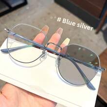 No Makeup Anti-Blue Flat Glasses Myopia Glasses Women's Large Frame Thin Glasses Ultra-Light Internet Celebrity Matcha Goggles - Blue Silver (color Changeable) - View 1